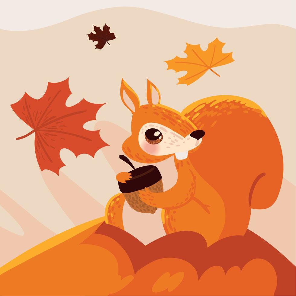 esquilo e bolota de outono vetor