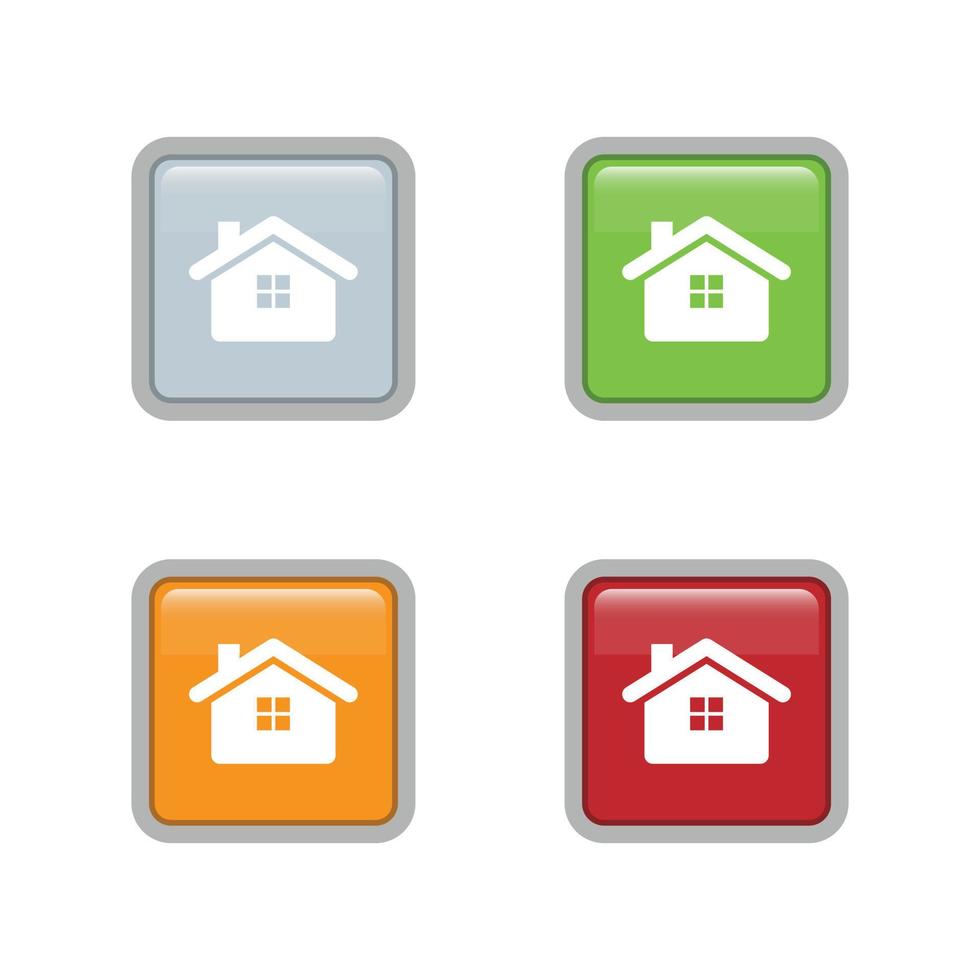 ícone de casa definido no vetor de botão quadrado colorido