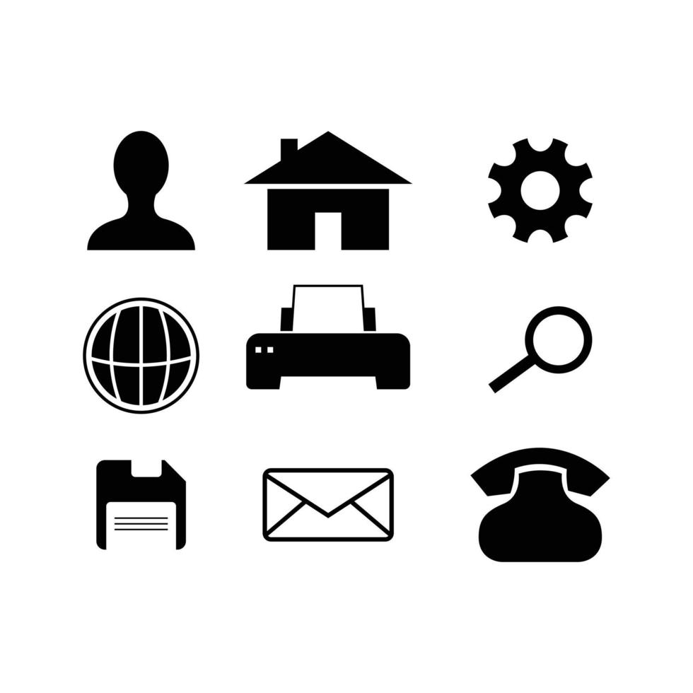 ícones de negócios definidos com ícone de casa, impressora, e-mail, site e outros elementos do contrato vetor
