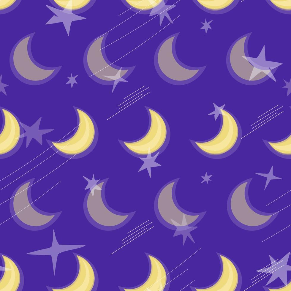 lua crescente e estrelas sem costura padrão ilustração vetorial vetor
