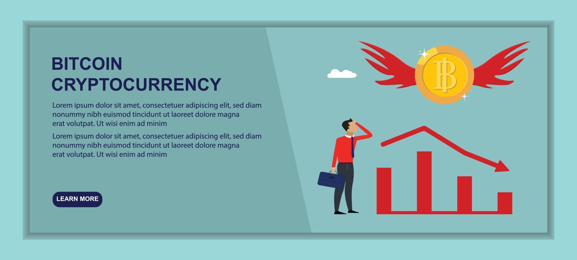 crash bitcoin, empresários pensando em obter lucro no banner bitcoin. design de gráfico de gráfico de bitcoin de criptomoeda. seta vermelha mostra o preço do bitcoin subindo de fundo de ilustração vetorial. vetor