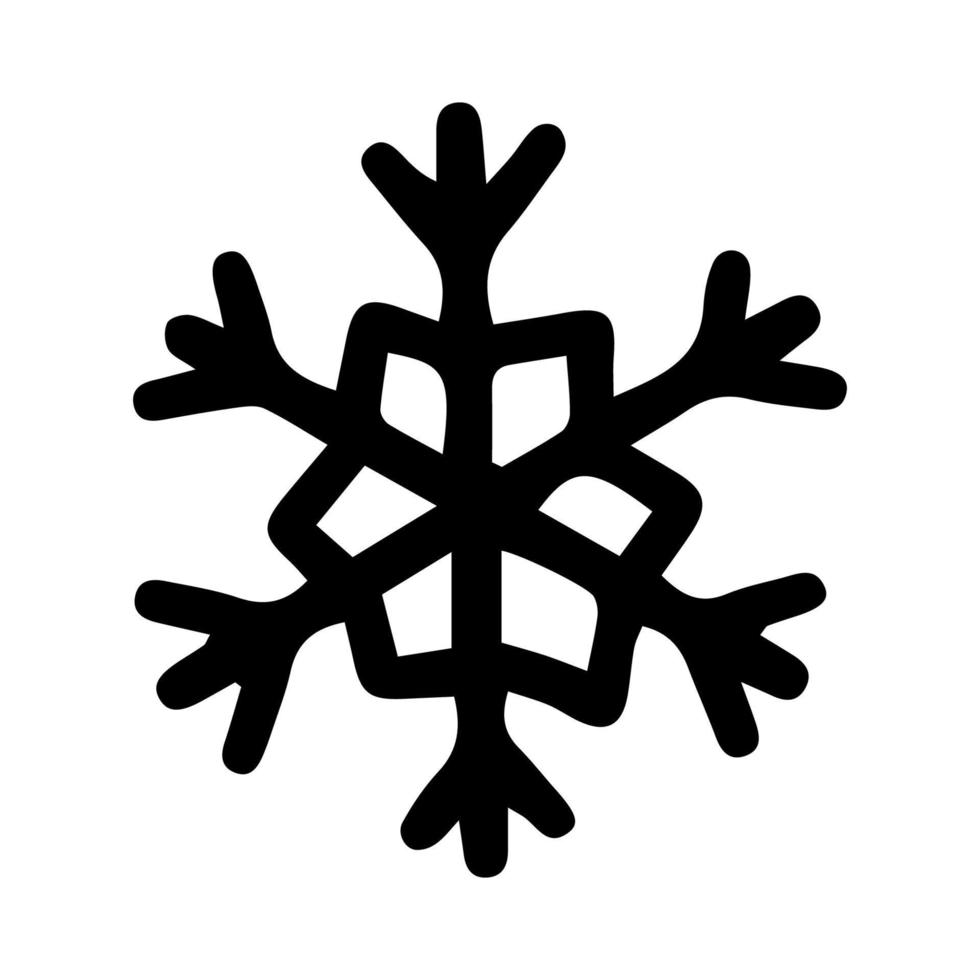 sinal de floco de neve. ícone de floco de neve doodle preto isolado no fundo branco. silhueta de floco de neve. símbolo de neve, férias, frio, geada. elemento de design de inverno. ilustração vetorial vetor