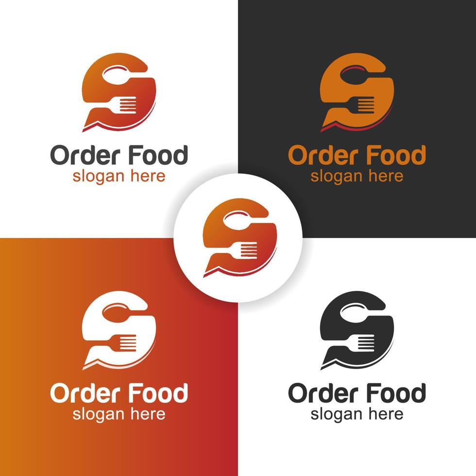 logotipo de pedido de comida online moderno com letra s, garfo e colher para design de logotipo de comida social de negócios vetor