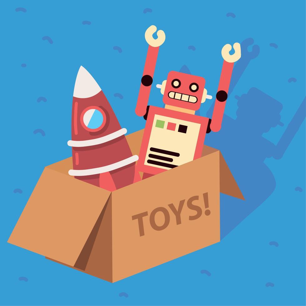 caixa de brinquedos com robô vetor