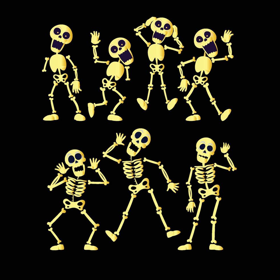 coleção de esqueletos de halloween plana de ouro desenhada à mão vetor