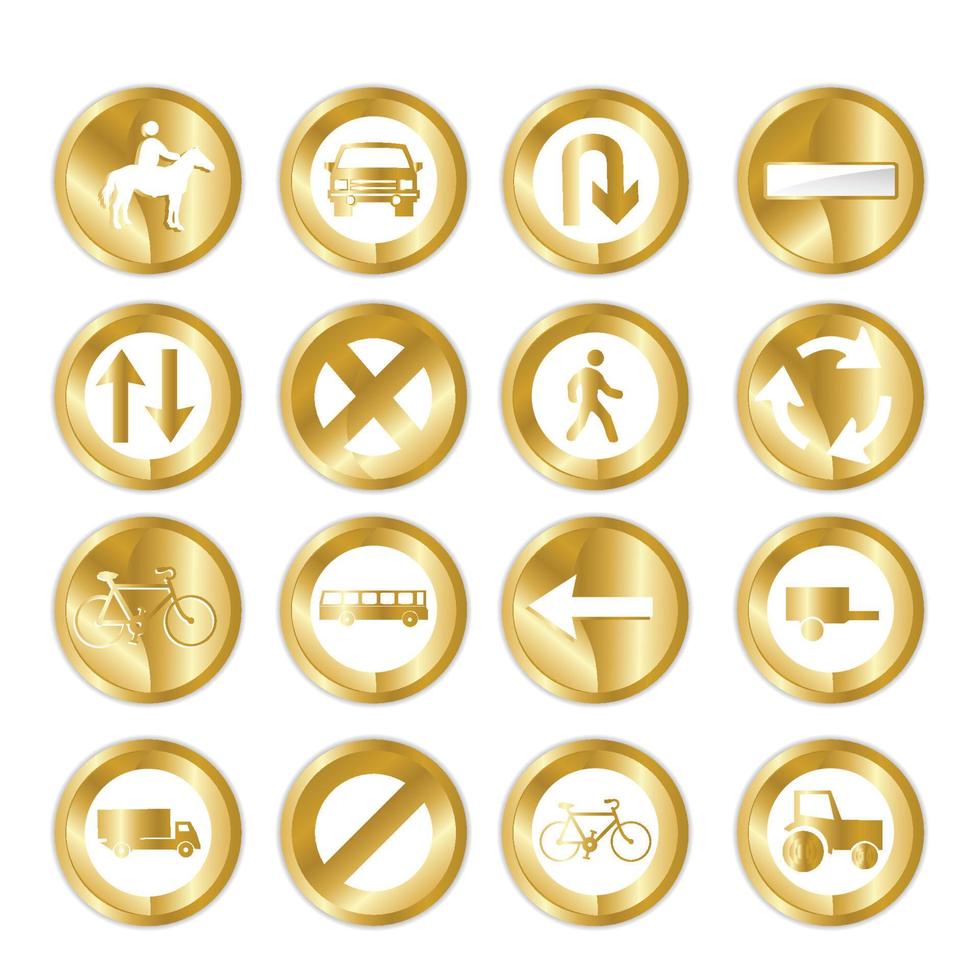 ícones de sinal de trânsito de ouro vetor
