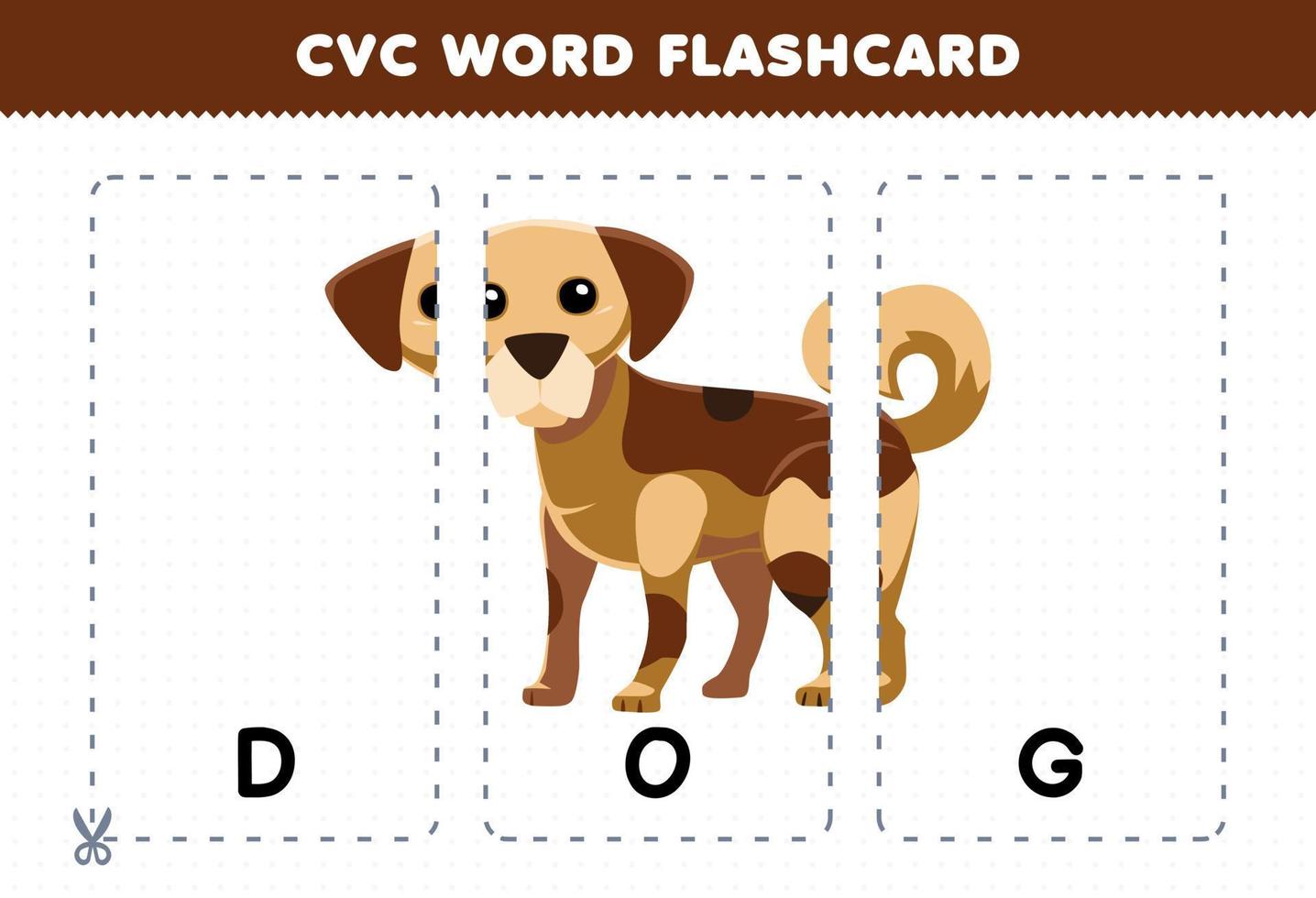 jogo de educação para crianças aprendendo palavra consoante vogal consoante com cartão de memória para impressão de ilustração de cachorro bonito dos desenhos animados vetor