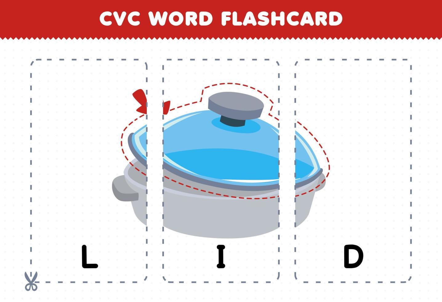 jogo de educação para crianças aprendendo palavra consoante vogal consoante com ilustração de tampa de pote bonito dos desenhos animados flashcard imprimível vetor