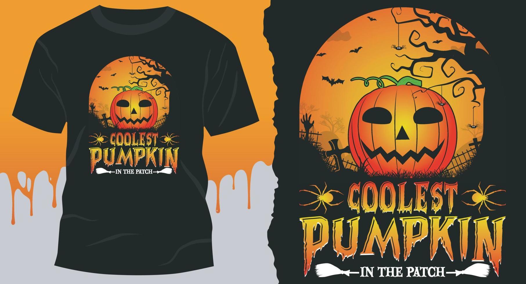 abóbora mais legal do patch, design de camiseta com citação de halloween vetor