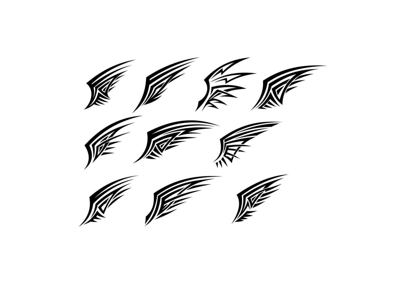 conjunto de tatuagens de asas tribais negras vetor