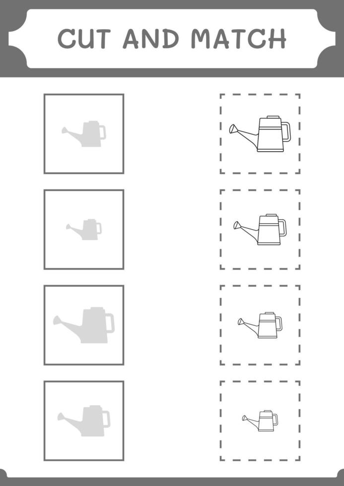 cortar e combinar partes de regador, jogo para crianças. ilustração vetorial, planilha para impressão vetor