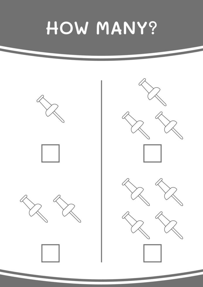 quantos de alfinete, jogo para crianças. ilustração vetorial, planilha para impressão vetor