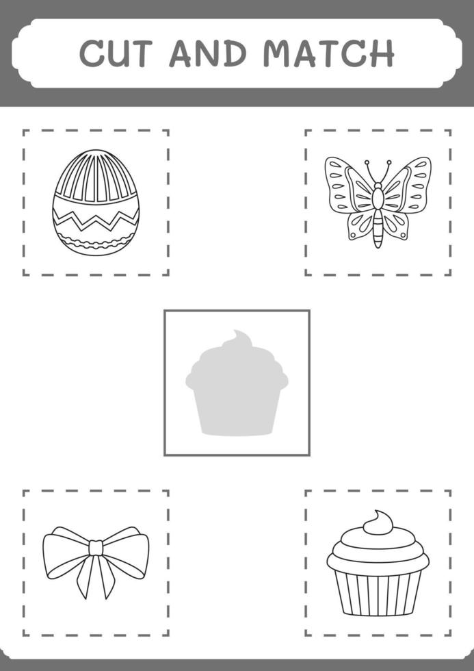 corte e combine partes do cupcake, jogo para crianças. ilustração vetorial, planilha para impressão vetor