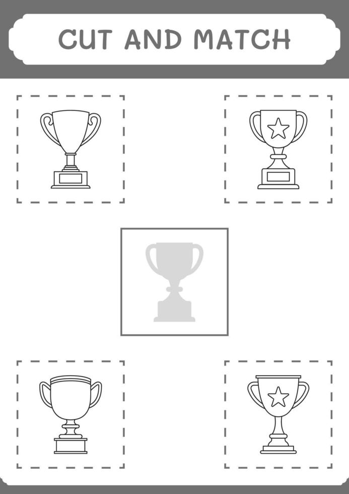 cortar e combinar partes do troféu, jogo para crianças. ilustração vetorial, planilha para impressão vetor