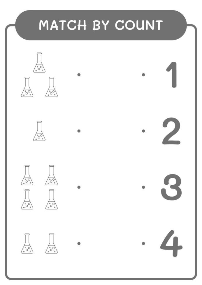 jogo por contagem de frasco de química, jogo para crianças. ilustração vetorial, planilha para impressão vetor