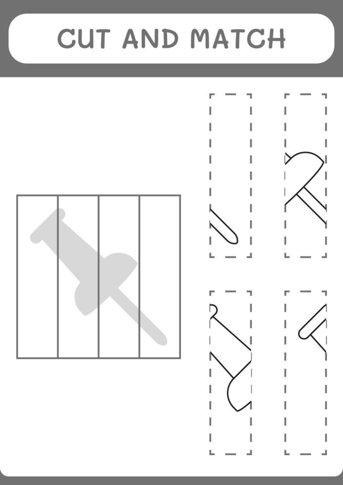 cortar e combinar peças de alfinete, jogo para crianças. ilustração vetorial, planilha para impressão vetor