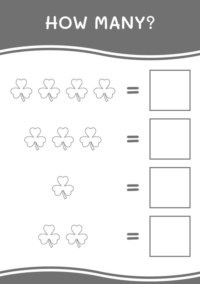 quantos de trevo, jogo para crianças. ilustração vetorial, planilha para impressão vetor