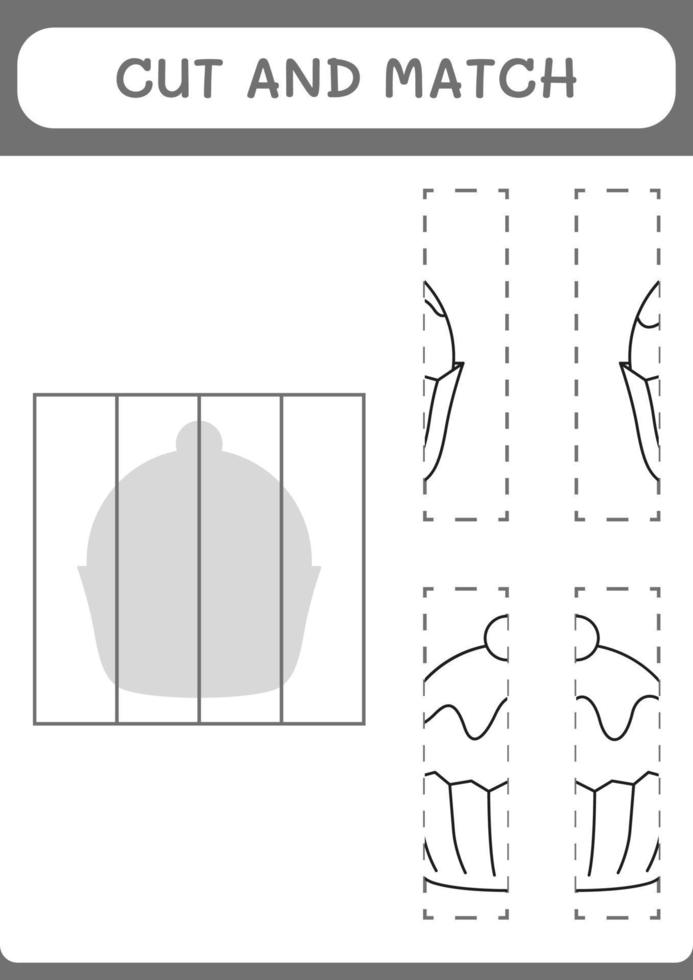 corte e combine partes do cupcake, jogo para crianças. ilustração vetorial, planilha para impressão vetor