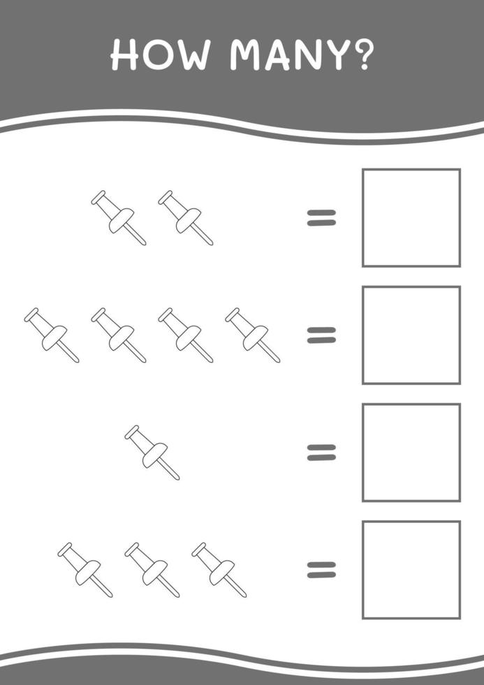 quantos de alfinete, jogo para crianças. ilustração vetorial, planilha para impressão vetor