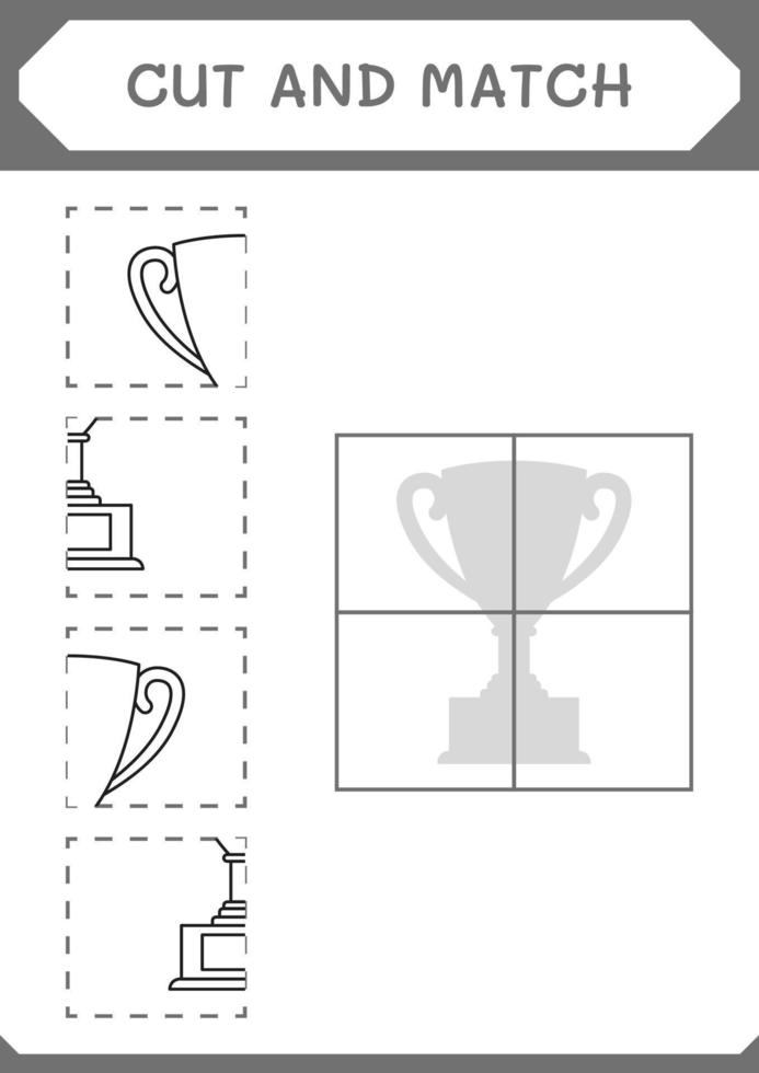 cortar e combinar partes do troféu, jogo para crianças. ilustração vetorial, planilha para impressão vetor