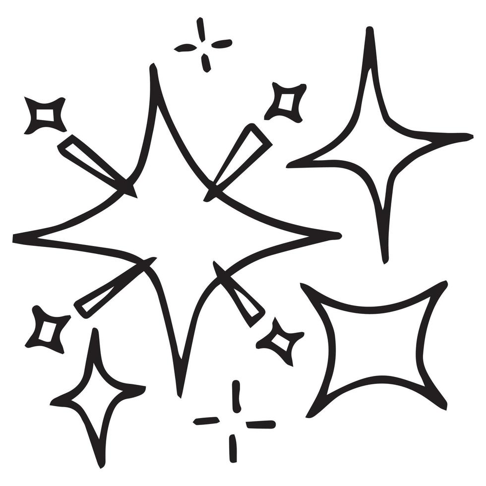 doodle conjunto de ícone de brilho de estrelas vetoriais, ícone de superfície limpa. estrelas de efeito de luz brilhante e explosão brilhante. isolado no fundo branco. ilustração vetorial vetor