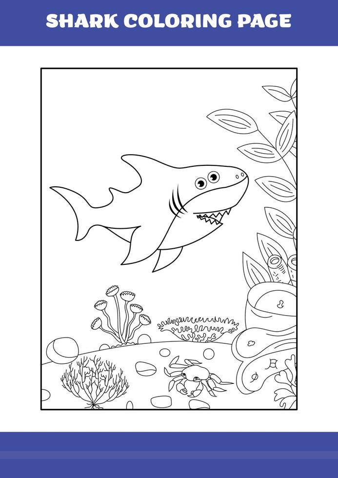 tubarão para colorir para crianças. livro de colorir de tubarão para relaxar e meditar. vetor
