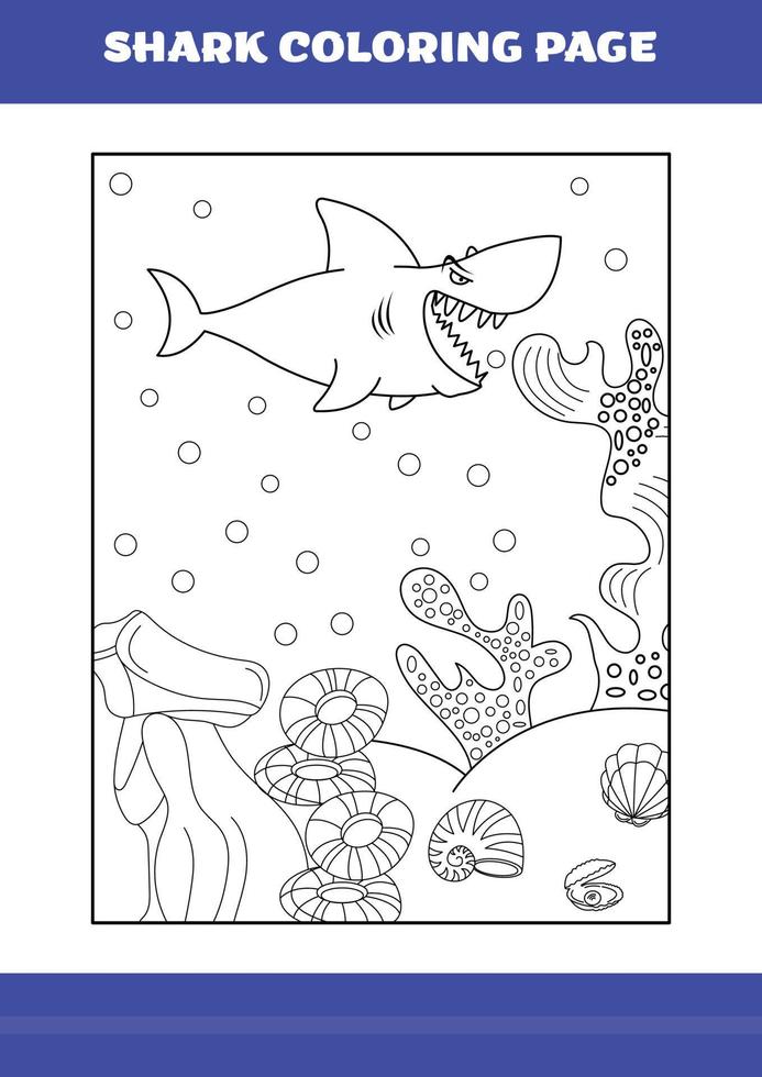 tubarão para colorir para crianças. livro de colorir de tubarão para relaxar e meditar. vetor