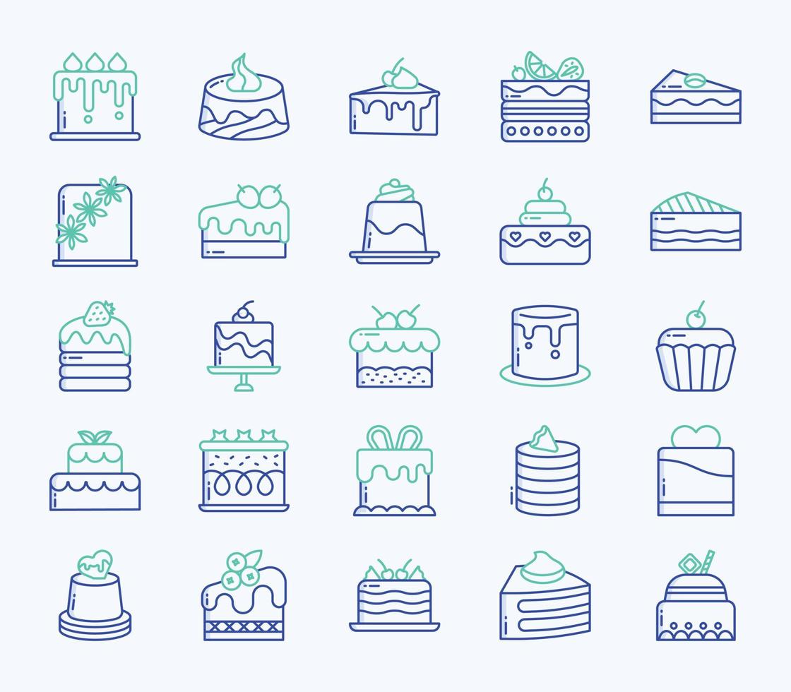 pastelaria e conjunto de ícones de bolo vetor