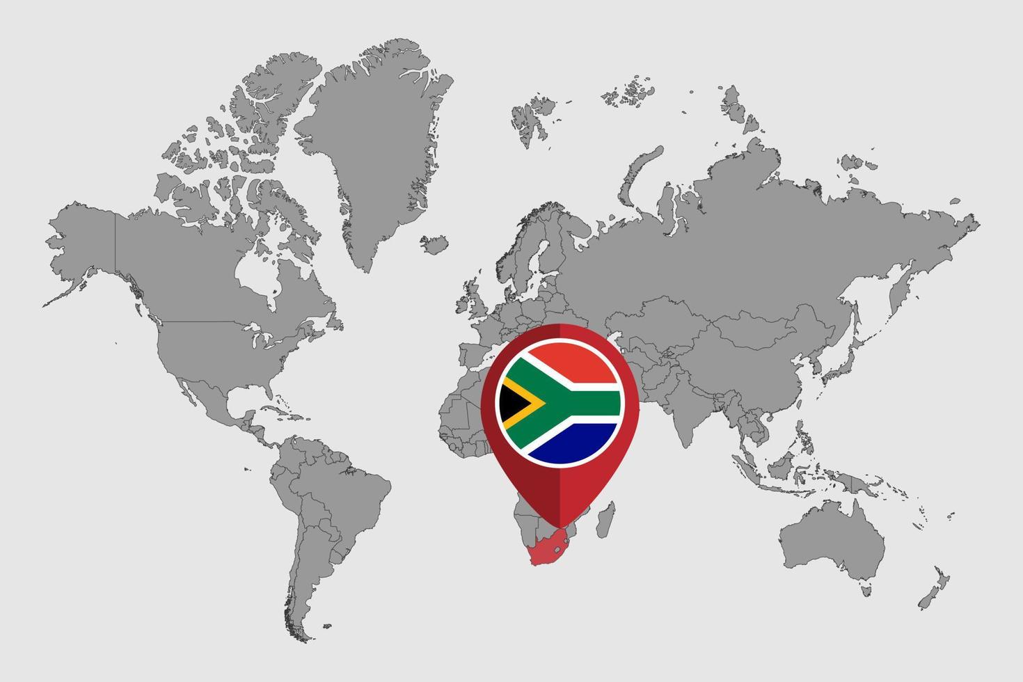 pin mapa com bandeira da África do Sul no mapa do mundo. ilustração vetorial. vetor