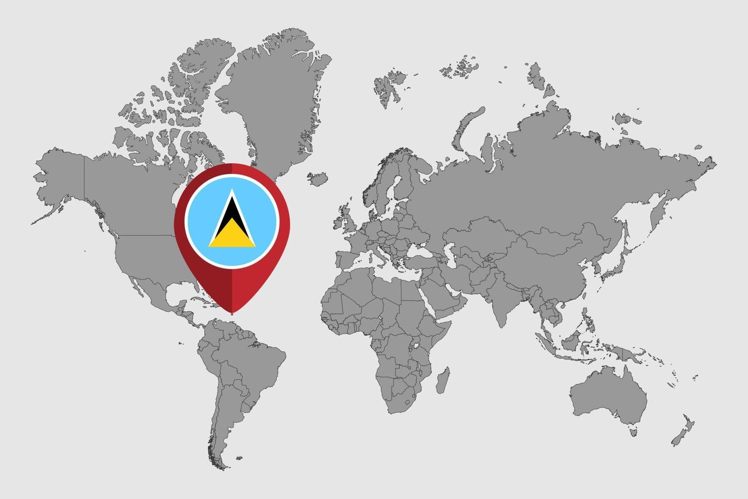 pin mapa com bandeira de santa lúcia no mapa do mundo. ilustração vetorial. vetor