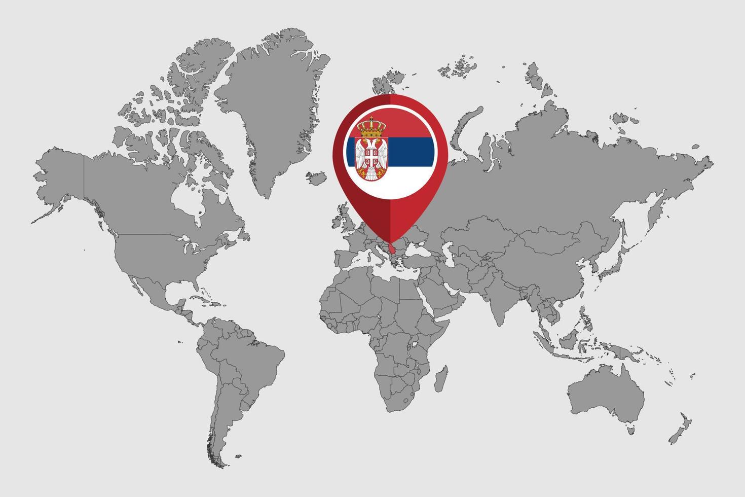 pin mapa com bandeira da Sérvia no mapa do mundo. ilustração vetorial. vetor