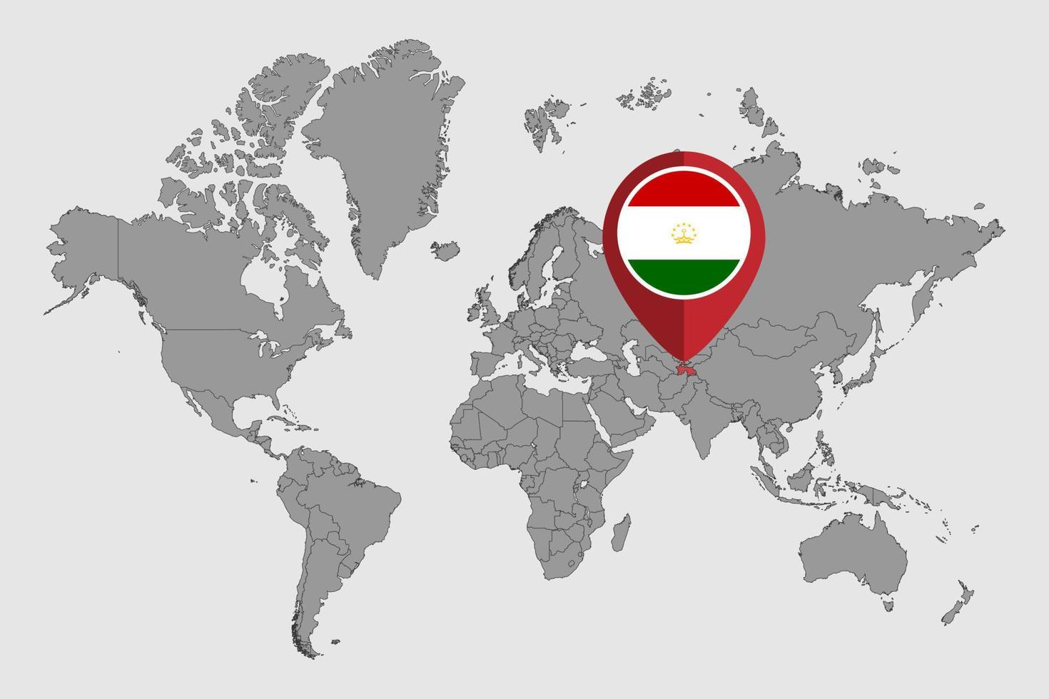 pin mapa com bandeira do tajiquistão no mapa do mundo. ilustração vetorial. vetor