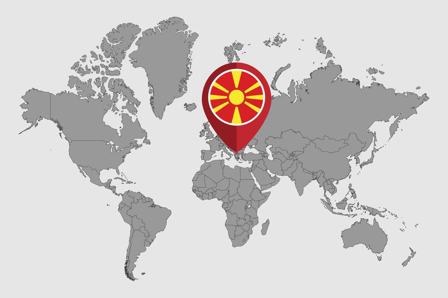 pin mapa com bandeira da Macedônia do Norte no mapa do mundo. ilustração vetorial. vetor