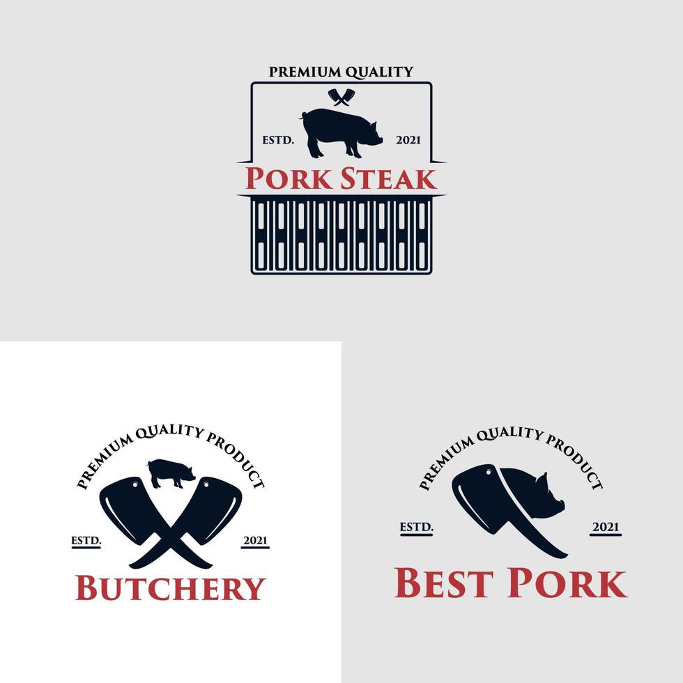 conceito de logotipo de restaurante de churrasco com um vetor premium de carne de porco