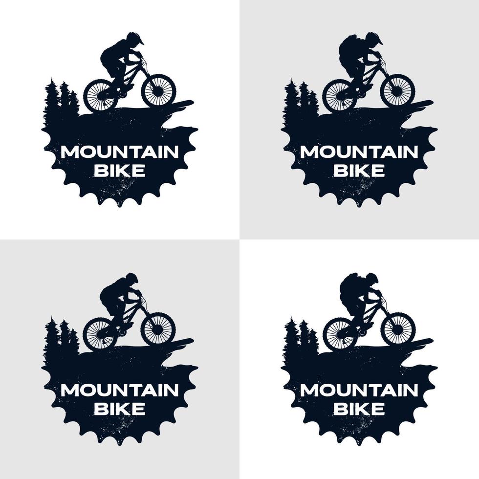 equipamento de modelo de logotipo de bicicleta de montanha e ciclista vetor