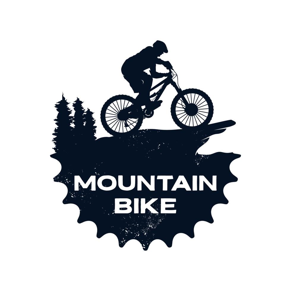 equipamento de modelo de logotipo de bicicleta de montanha e ciclista vetor