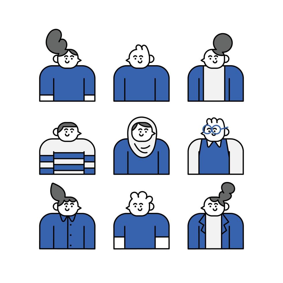 conjunto de avatar de pessoas ilustração de personagem desenhada à mão vetor