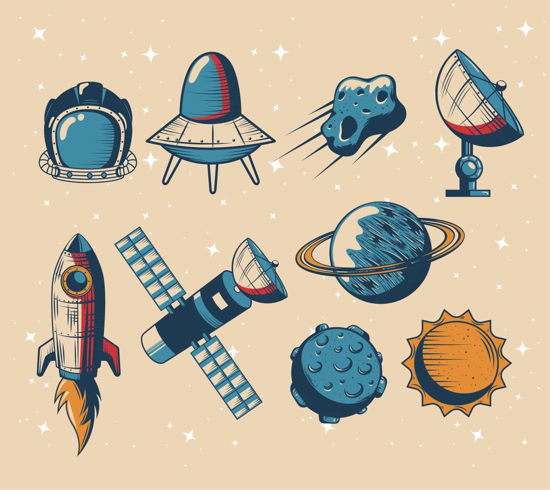 nove ícones exteriores do espaço vetor