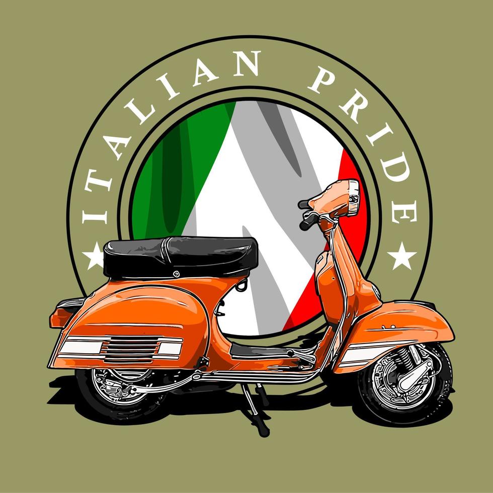 scooter clássico e bandeira vetor