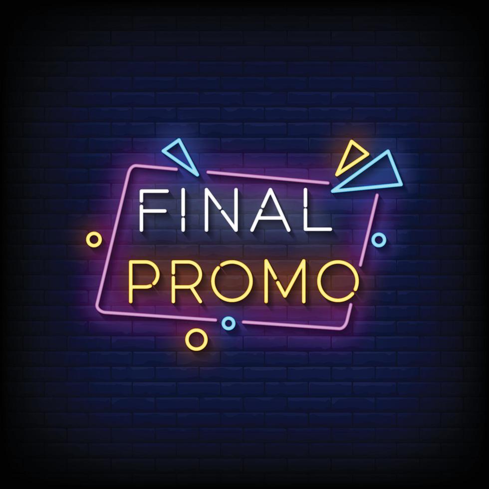 promo final de sinal de néon com vetor de fundo de parede de tijolo