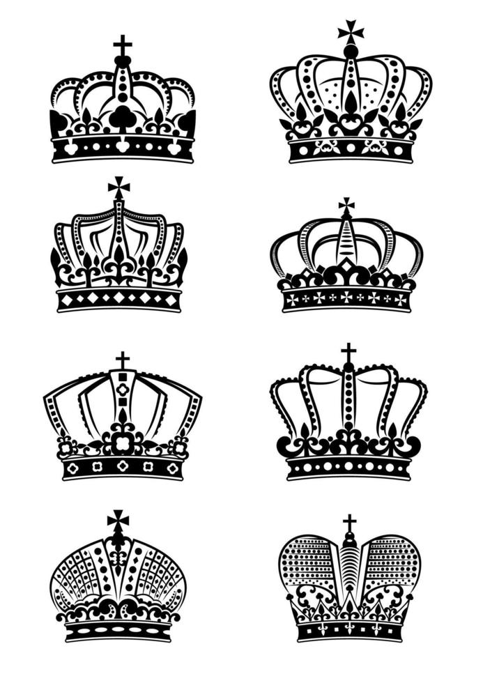 conjunto de coroas reais heráldicas vintage vetor