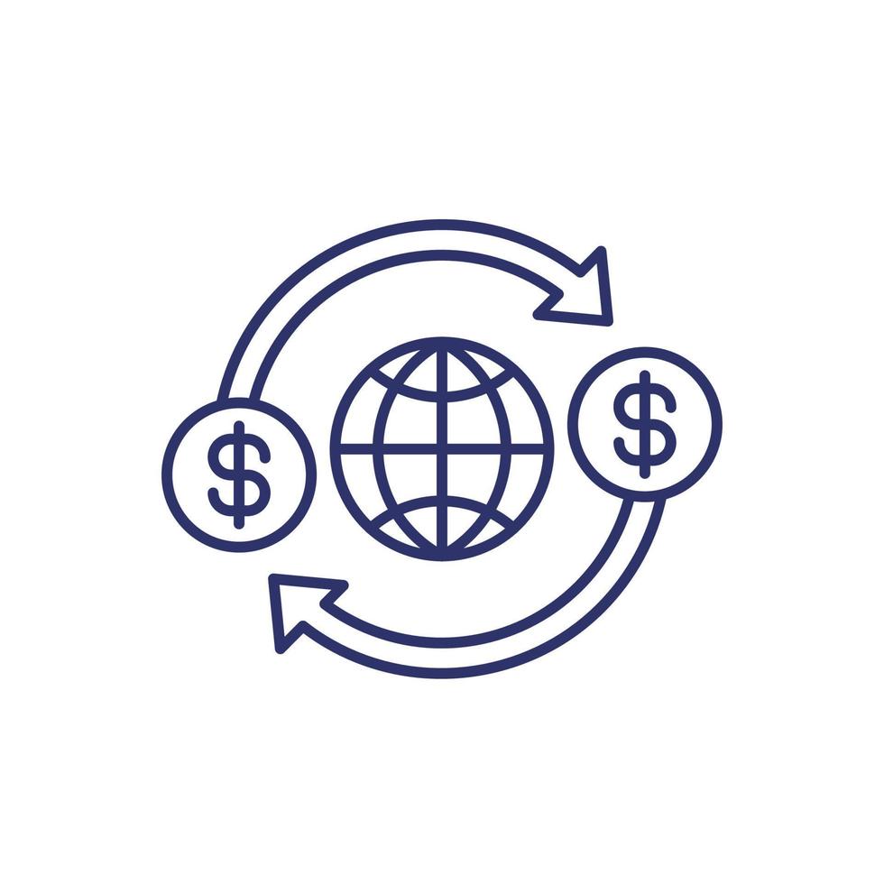 ícone mundial de transferência de dinheiro, vetor de linha