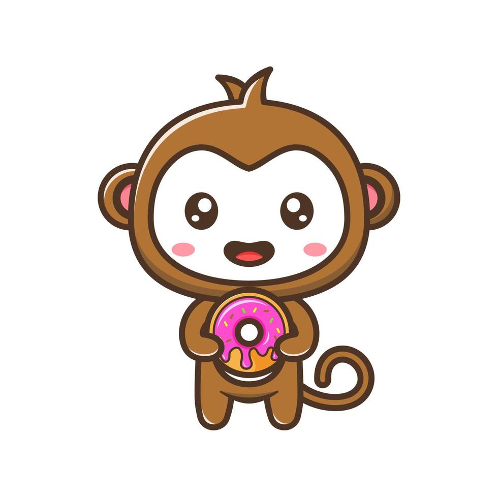 macaquinho fofo com ilustração de desenho de rosquinha ou rosquinha isolado adequado para adesivo, artesanato, scrapbooking, pôster, embalagem, capa de livro infantil vetor