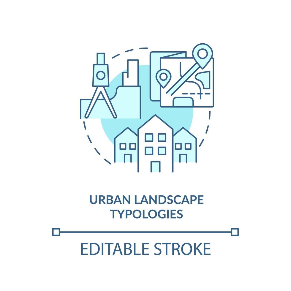 ícone de conceito turquesa de tipologias de paisagem urbana. biodiversidade em ilustração de linha fina de ideia abstrata de urbanismo verde. desenho de contorno isolado. traço editável. vetor