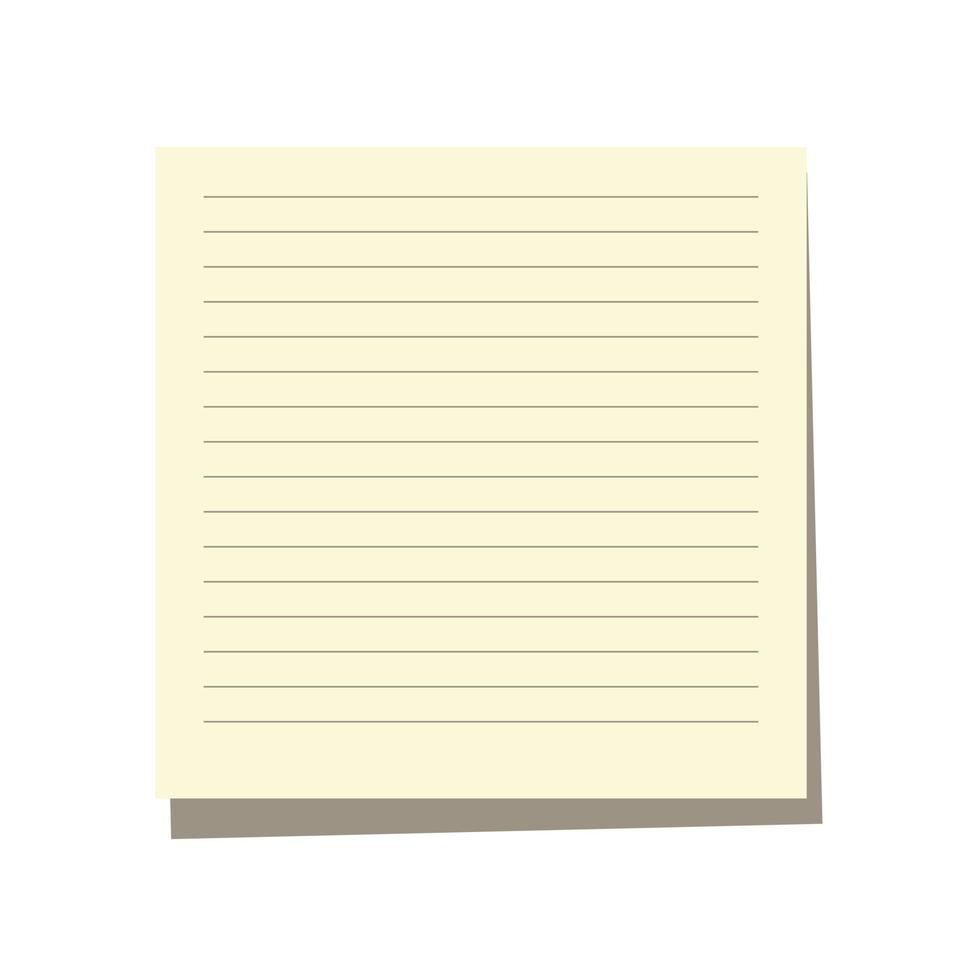 ilustração em vetor de página em branco para notas na linha. modelo de página de caderno em branco com sombra