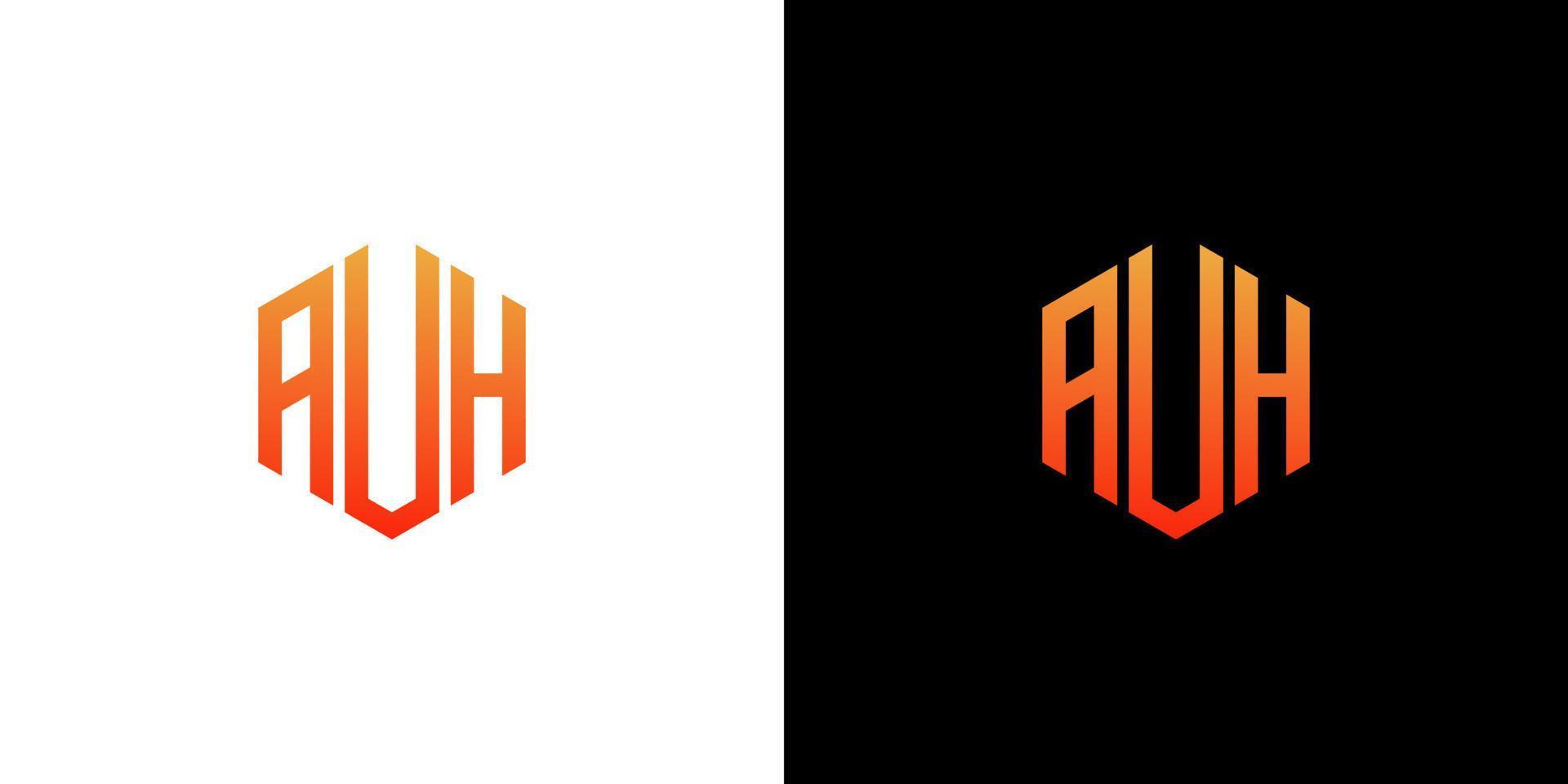 modelo de vetor de ícone de monograma de polígono de design de logotipo de carta auh