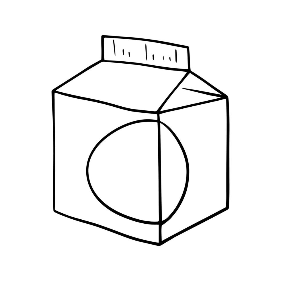 ilustração monocromática, pequeno pacote quadrado de leite, kefir, espaço de cópia, vetor em estilo cartoon em um fundo branco