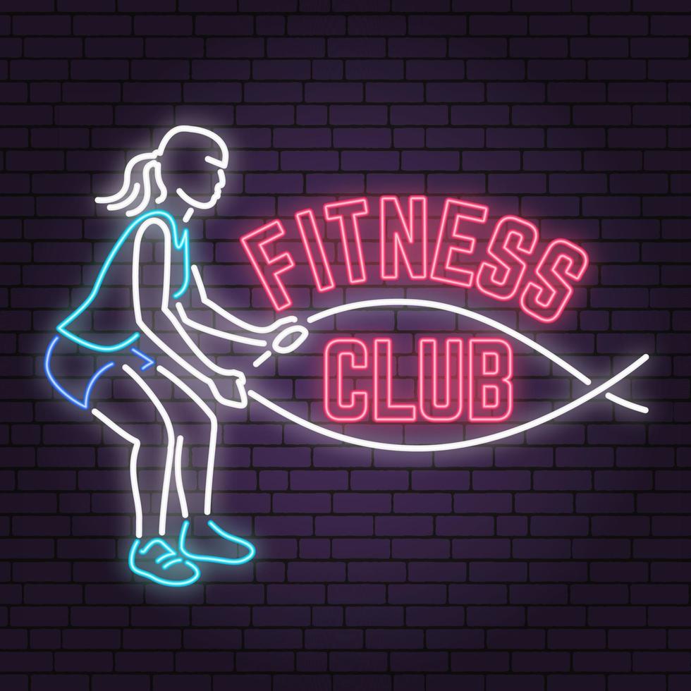 sinal de clube de fitness neon no fundo da parede de tijolo. ilustração vetorial. vetor