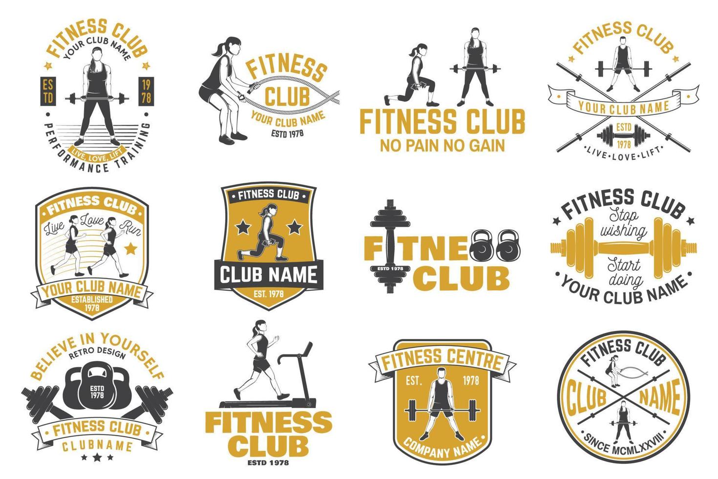 emblemas do clube de fitness. vetor. para emblemas de centros de fitness, placas de ginásio e outros. vetor