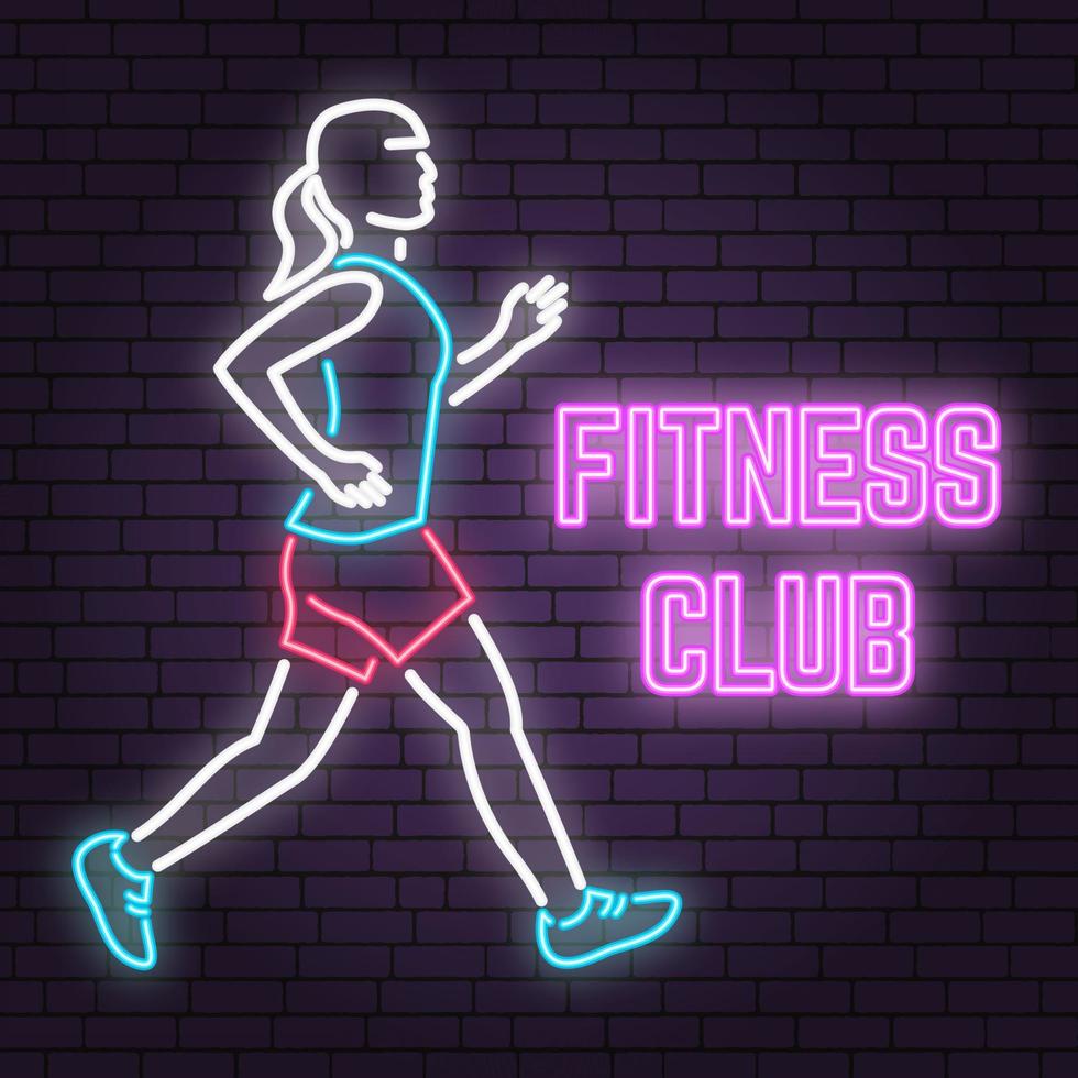 sinal de clube de fitness neon no fundo da parede de tijolo. ilustração vetorial. vetor